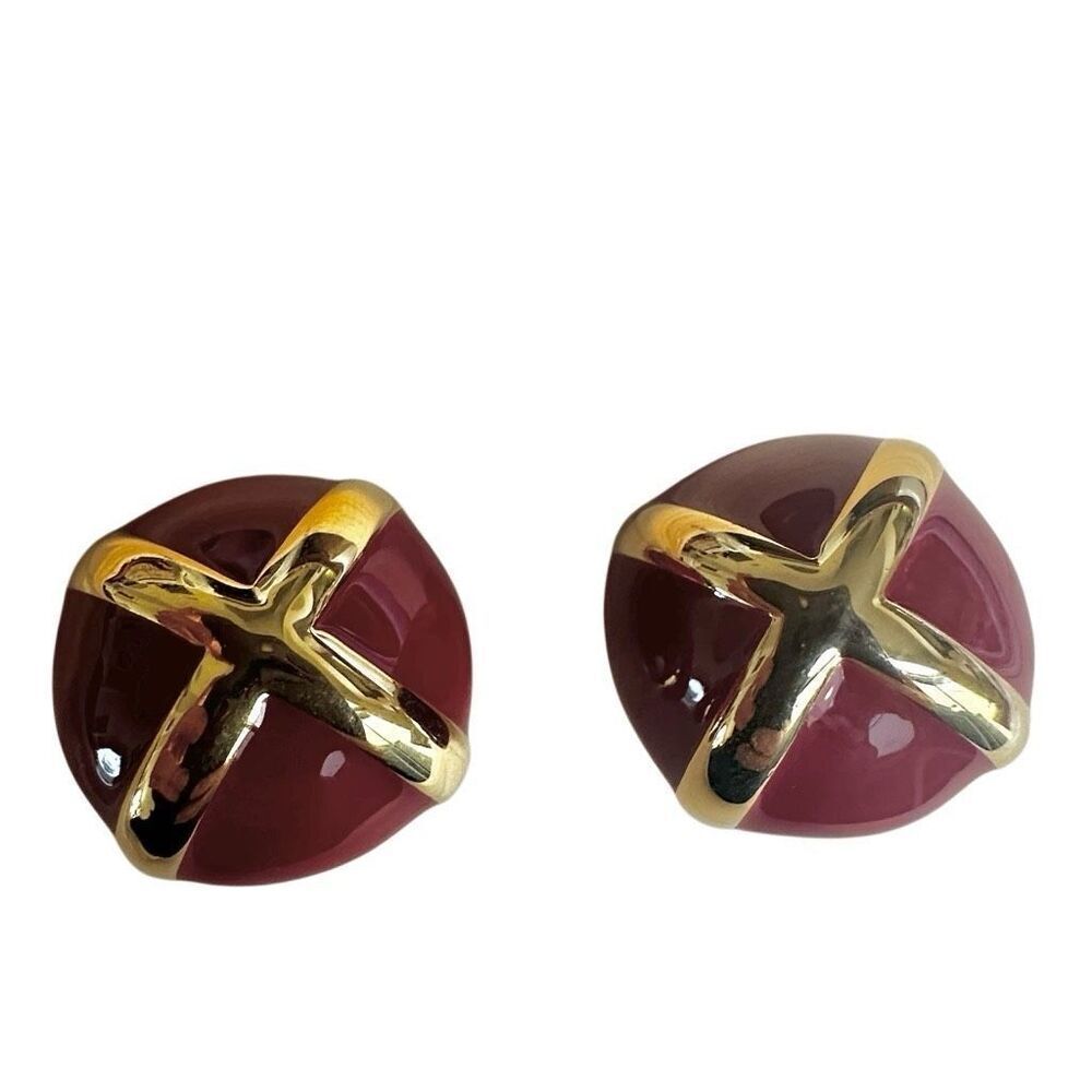 St. John Red Enamel & Gold-Tone "X" Clip-On Statement Earrings